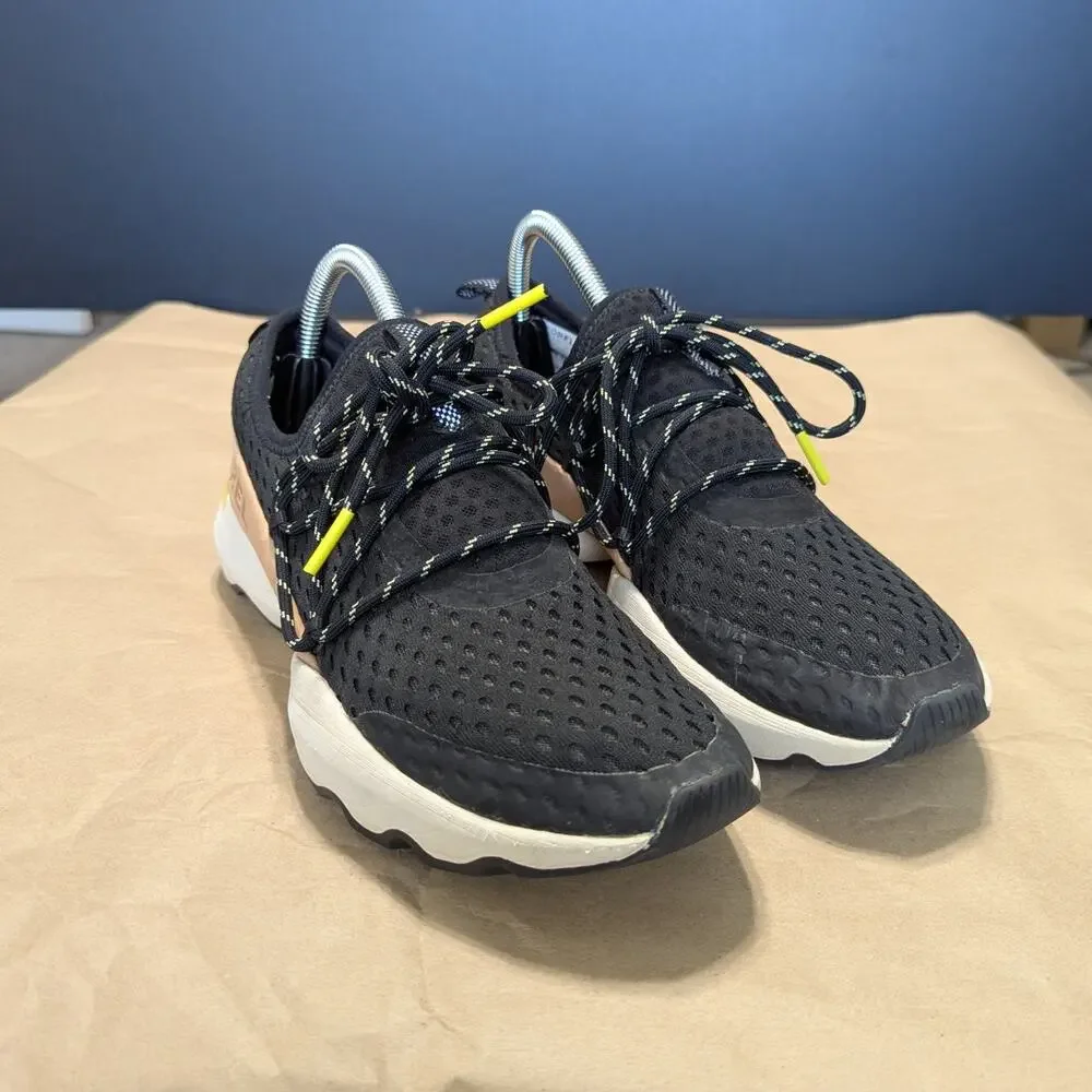 Sorel Kinetic Impact Sneakers Lace Up Black Neon Yellow Womens 9 NL4073 Workout